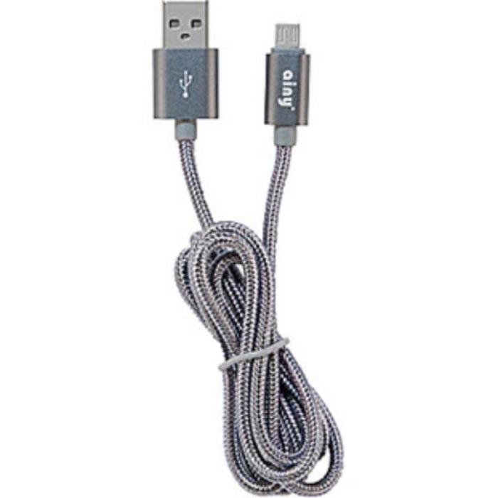 Дата кабель Ainy micro USB (FA-064K), тканевый серый