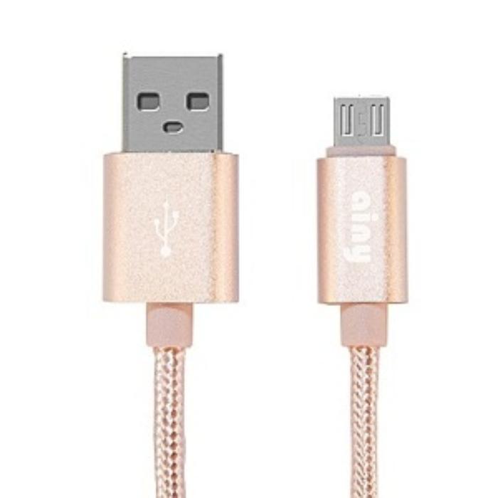 Дата кабель Ainy micro USB (FA-064S), тканевый розовый
