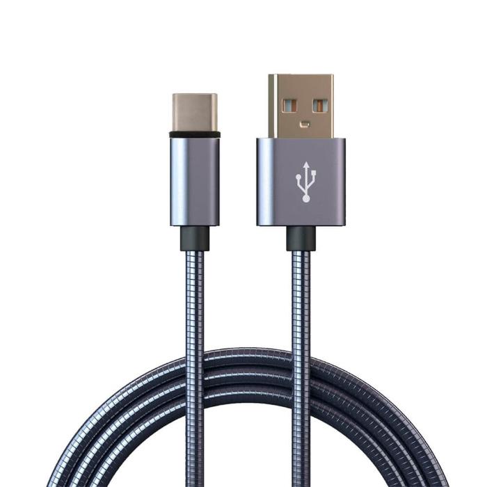 USB кабель Qumann Type-C метал оплетка, серебро 20301