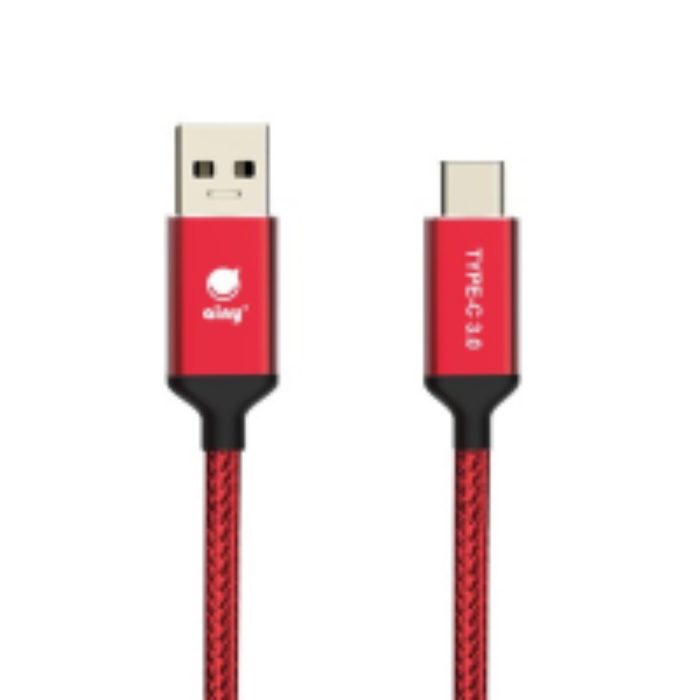Дата кабель Ainy USB Type-C Quick Charge 3.0 (FA-138C), 1.5 м., тканевый, красный