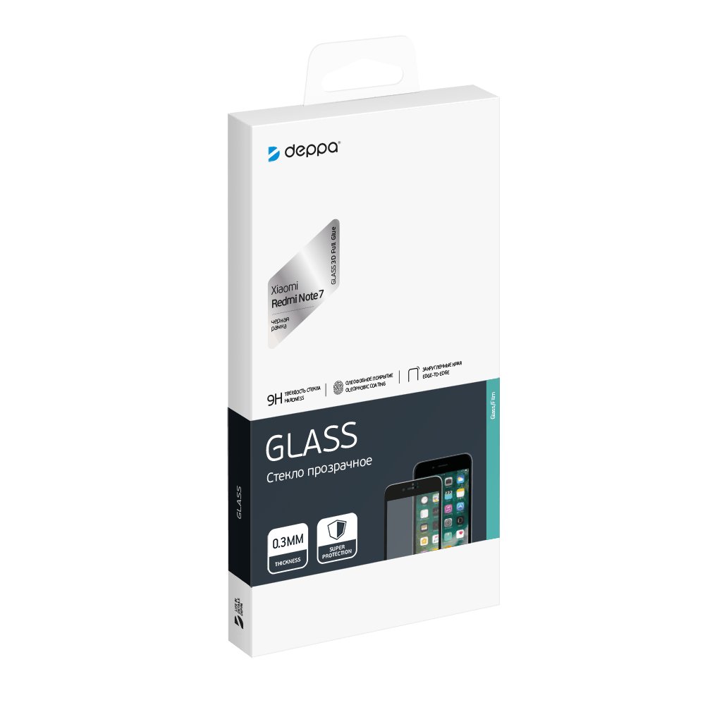 Защитное стекло дисплея Deppa Xiaomi Redmi Note 9, 3D полнокл.осн., черное 62654