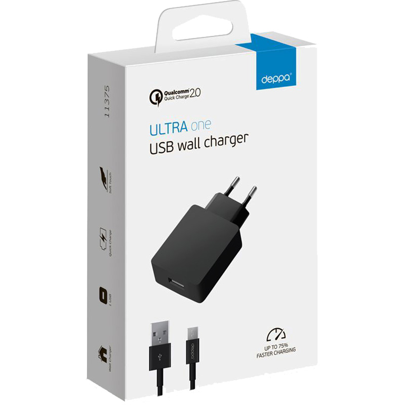 СЗУ Deppa Ultra USB Quick Charge 2.0, 11375, черн