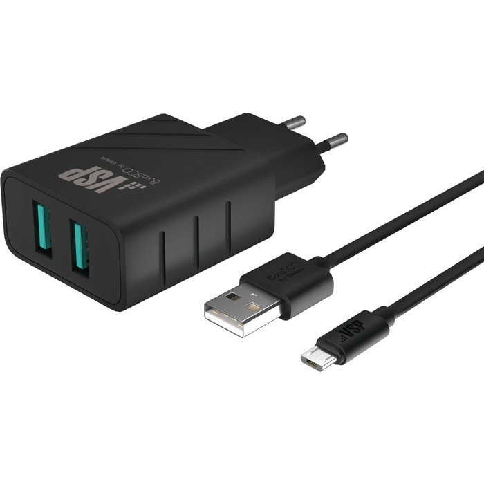 СЗУ BoraSCO 2 USB, 2.4A, 37262, черный