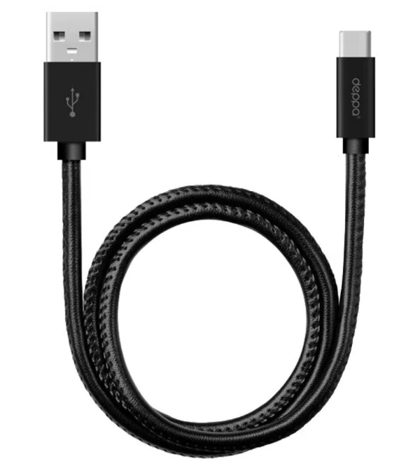 Дата кабель Deppa USB Type-C алюминий/экокожа, 1.2м, 72270, черн